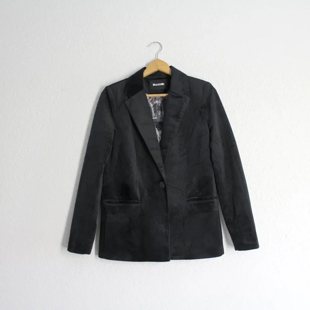 Blackmilk Black Velvet Nielsen Fairy Tales Blazer jacket art to wear XS 4/6 NWT - Picture 4 of 13